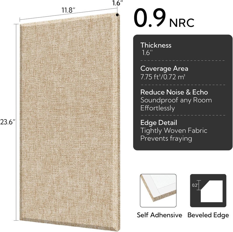 Olanglab Fiberglass Acoustic Wall Panels 4 Pack, 11.8'' x 23.6'' Sound Panels, Fabric Wrapped Sound Proof Panels for Walls (Khaki) - Image 2